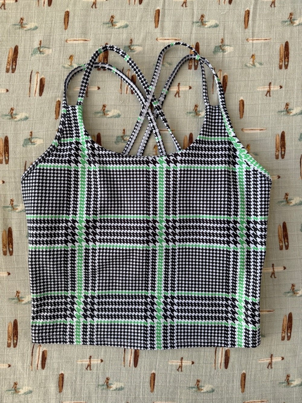 Women’s Plaid Strappy Crop Tank Top - Black & Green by EleVen
